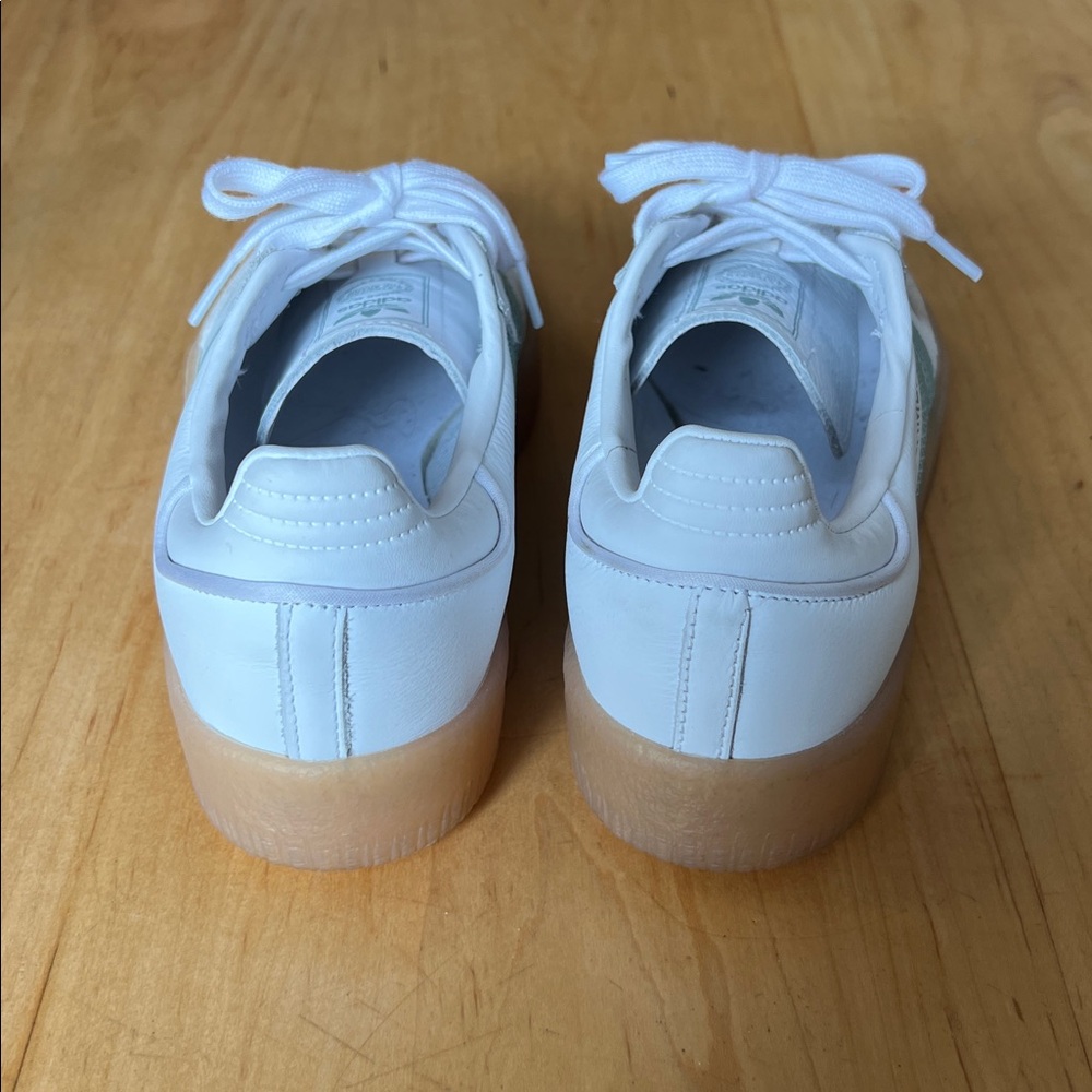adidas Samba Platform Sneakers White with Light Blue Stripes and Gum Sole - Picture 5 of 7